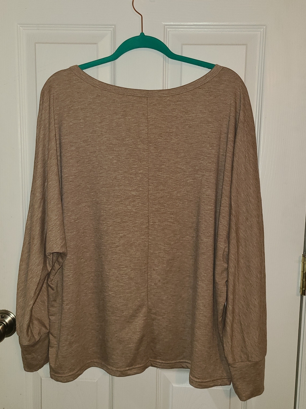 Relaxed Button-Shoulder Long Sleeve Top in Tan - Picture 3 of 9